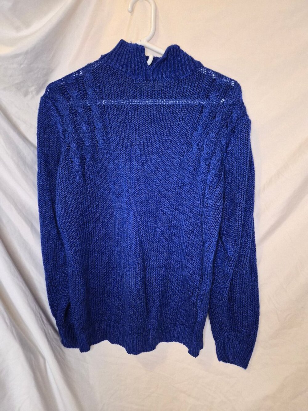 VTG 90's Bristol Court Royal Blue Mock Neck Open Knit Cable Sweater Size Large